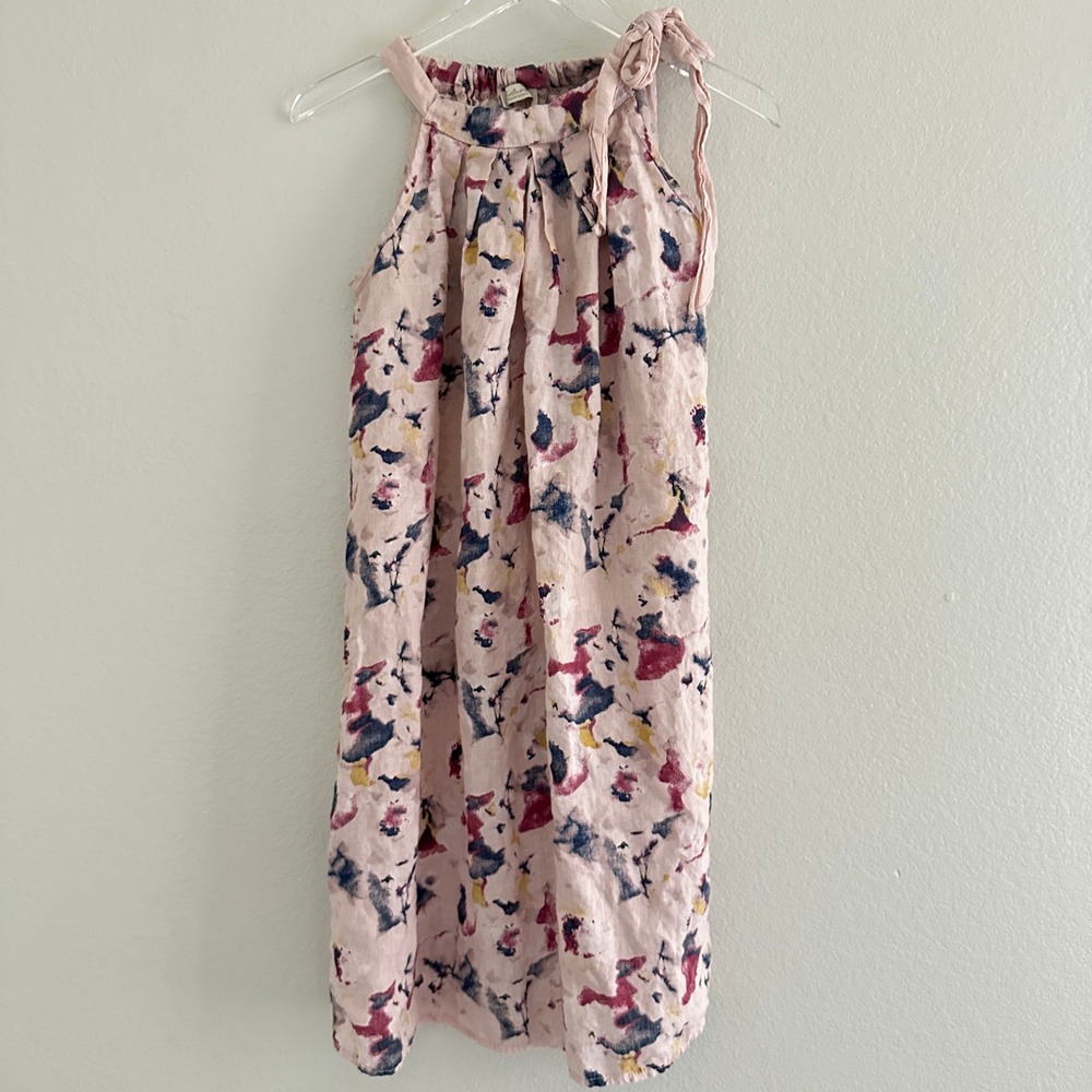 Bellambia Linen Shift Dress Womens Medium Pink Abstract Floral Halter Made Italy